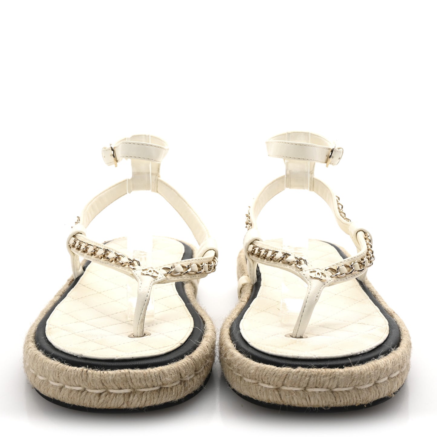 Lambskin Chain CC Thong Espadrille Sandals 41 White