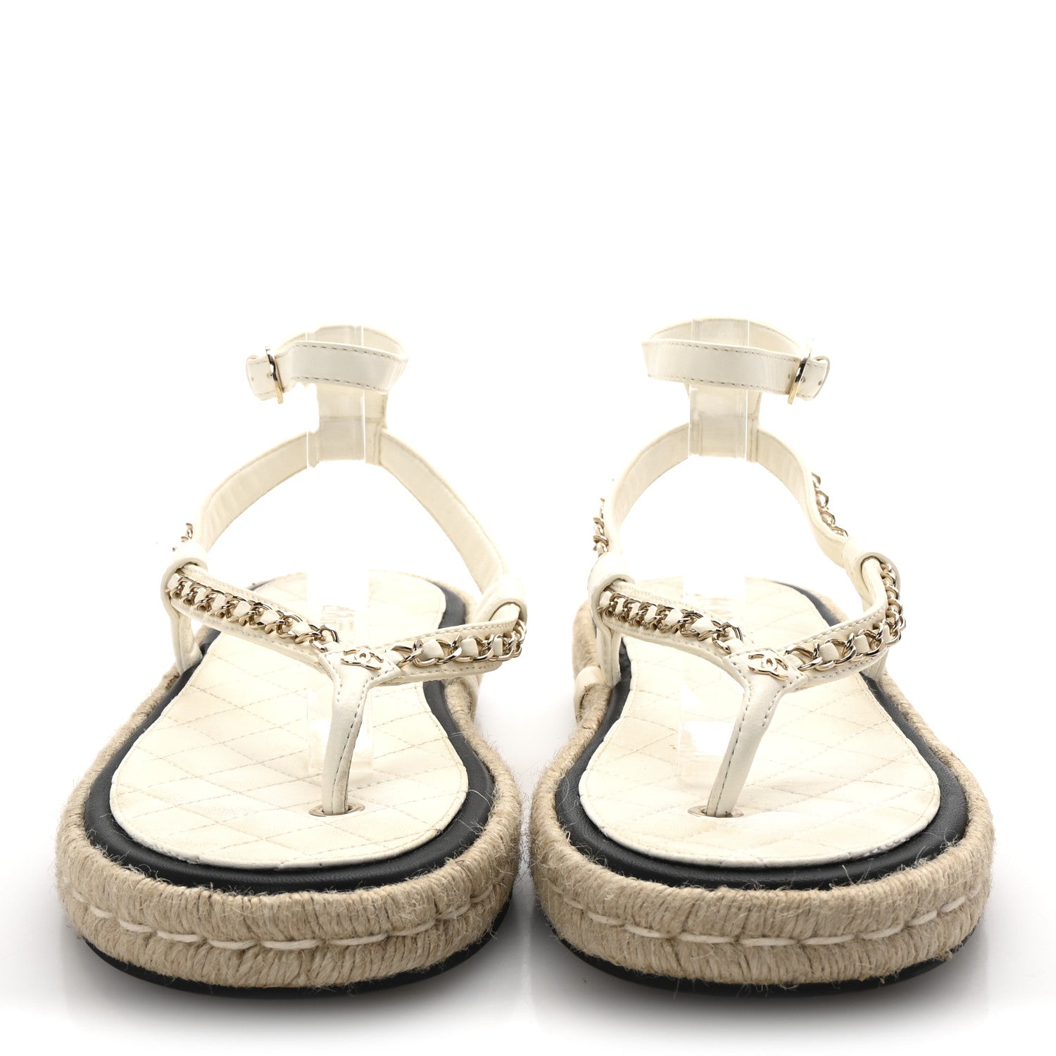 Chanel Lambskin Chain CC Thong Espadrille Sandals 41 White 3 of 10