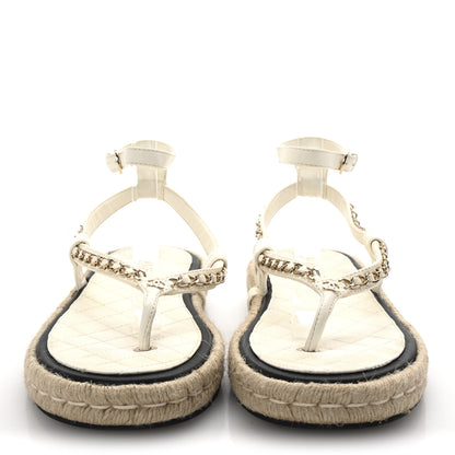 Chanel Lambskin Chain CC Thong Espadrille Sandals 41 White 3 of 10