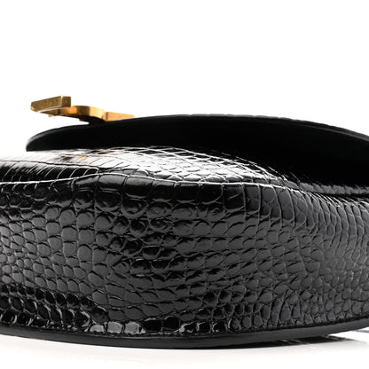 Saint Laurent Crocodile Embossed Calfskin Monogram Medium Kaia Satchel Black 9 of 9