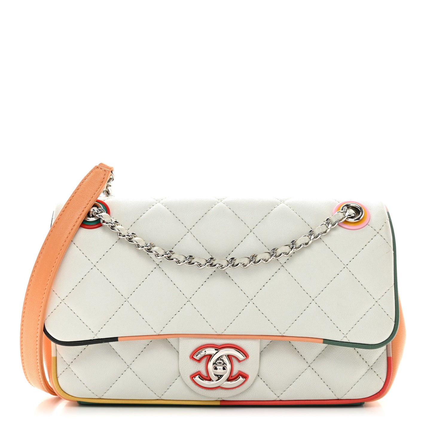 Lambskin Plexiglass Quilted Small Cuba Color Flap White Multicolor