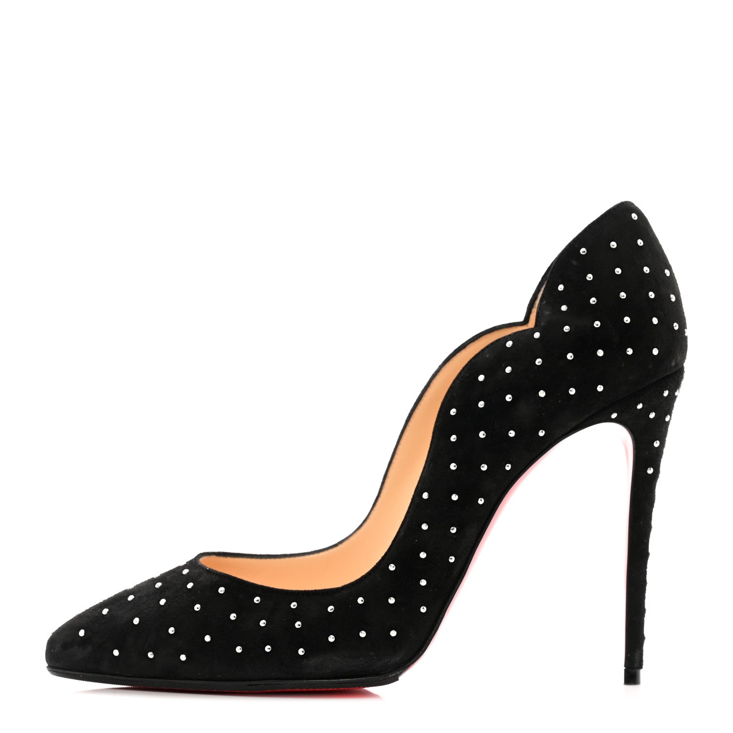 Christian Louboutin Veau Velours Studded Hot Chick 100 Pumps 37.5 Black Silver 1 of 7