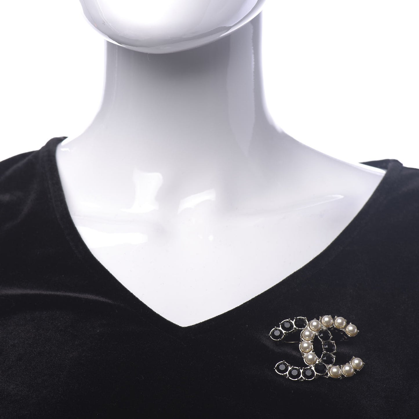 Crystal Pearl CC Dazzling Domino Brooch Gold Black