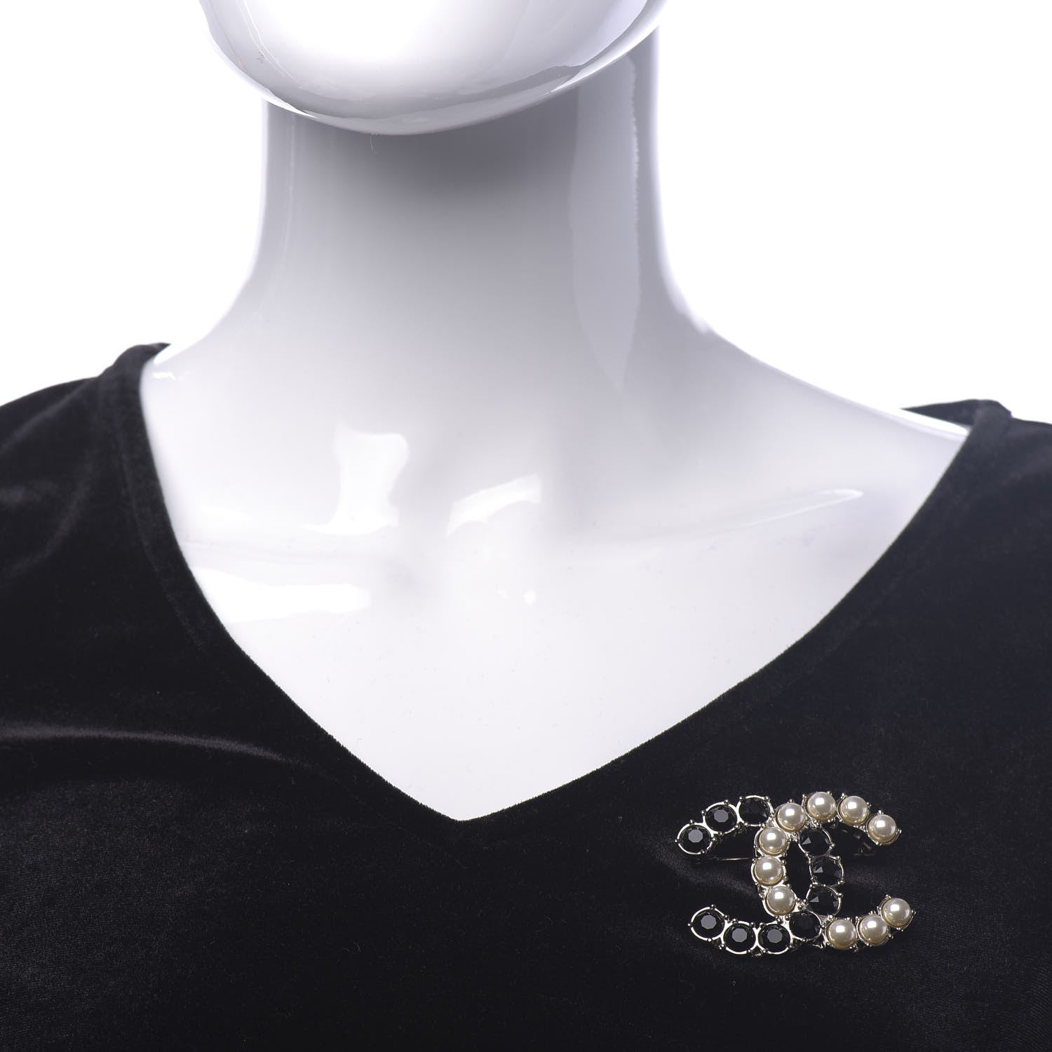 Chanel Crystal Pearl CC Dazzling Domino Brooch Gold Black 2 of 5
