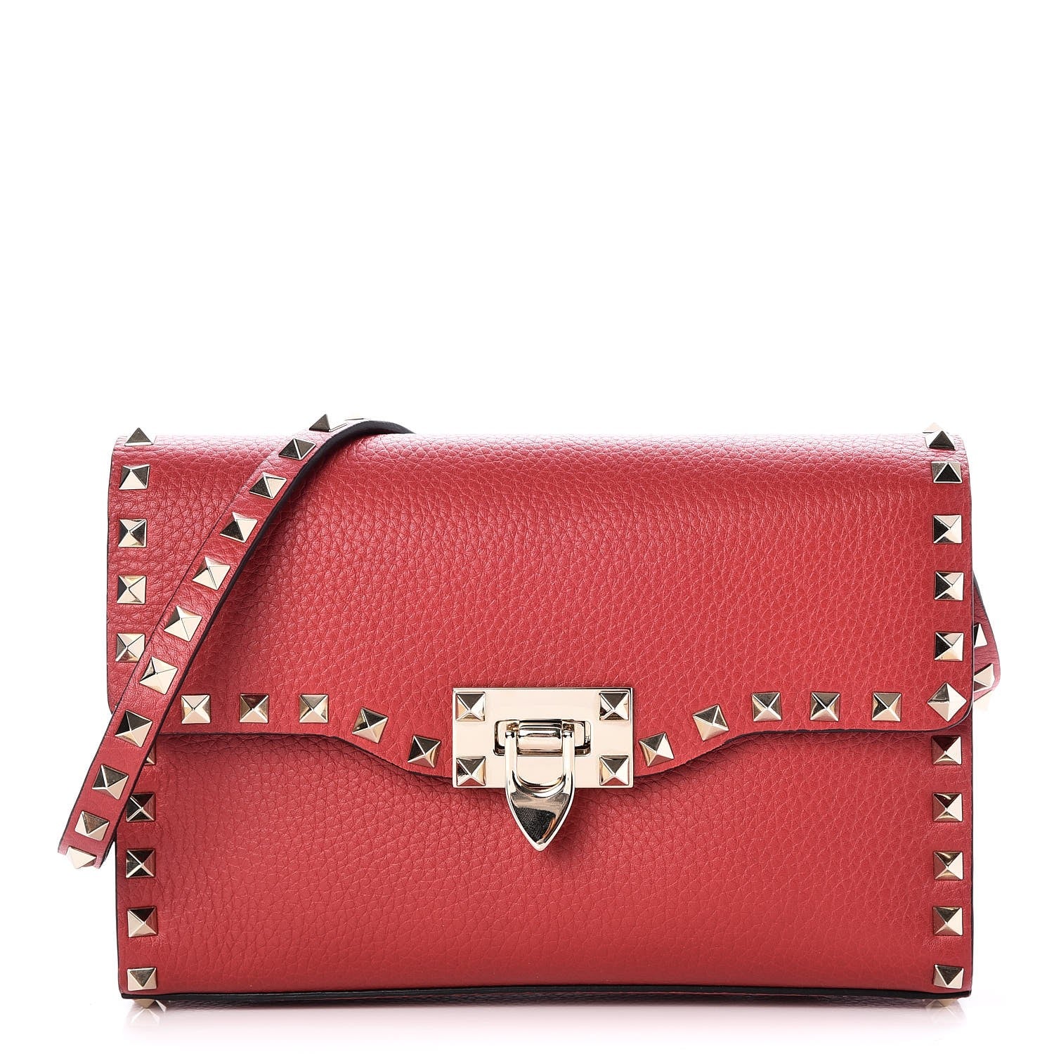 Valentino Garavani Pebbled Calfskin Medium Rockstud Flip Lock Crossbody Bag Red 1 of 6