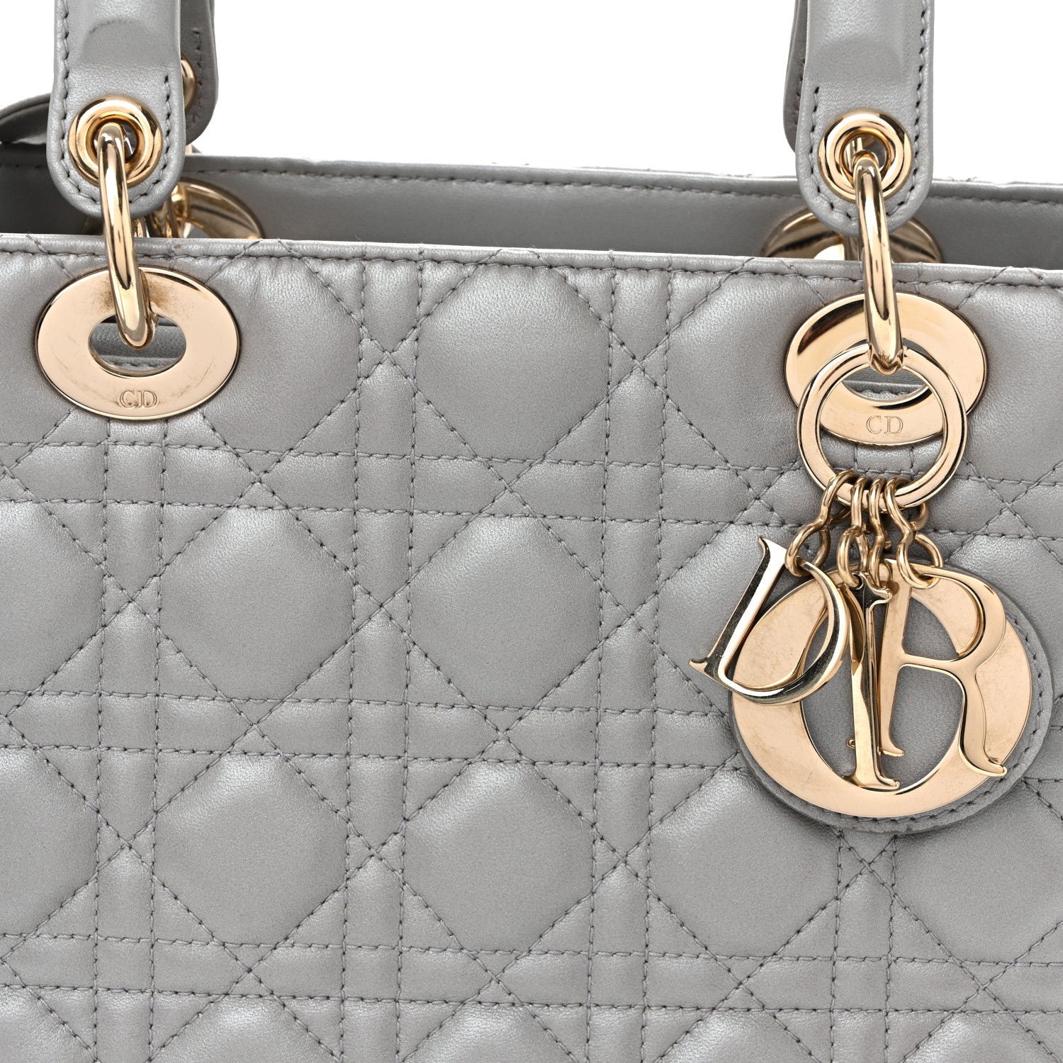 Christian Dior Pearly Lambskin Cannage Medium Lady Dior Grey 8 of 10