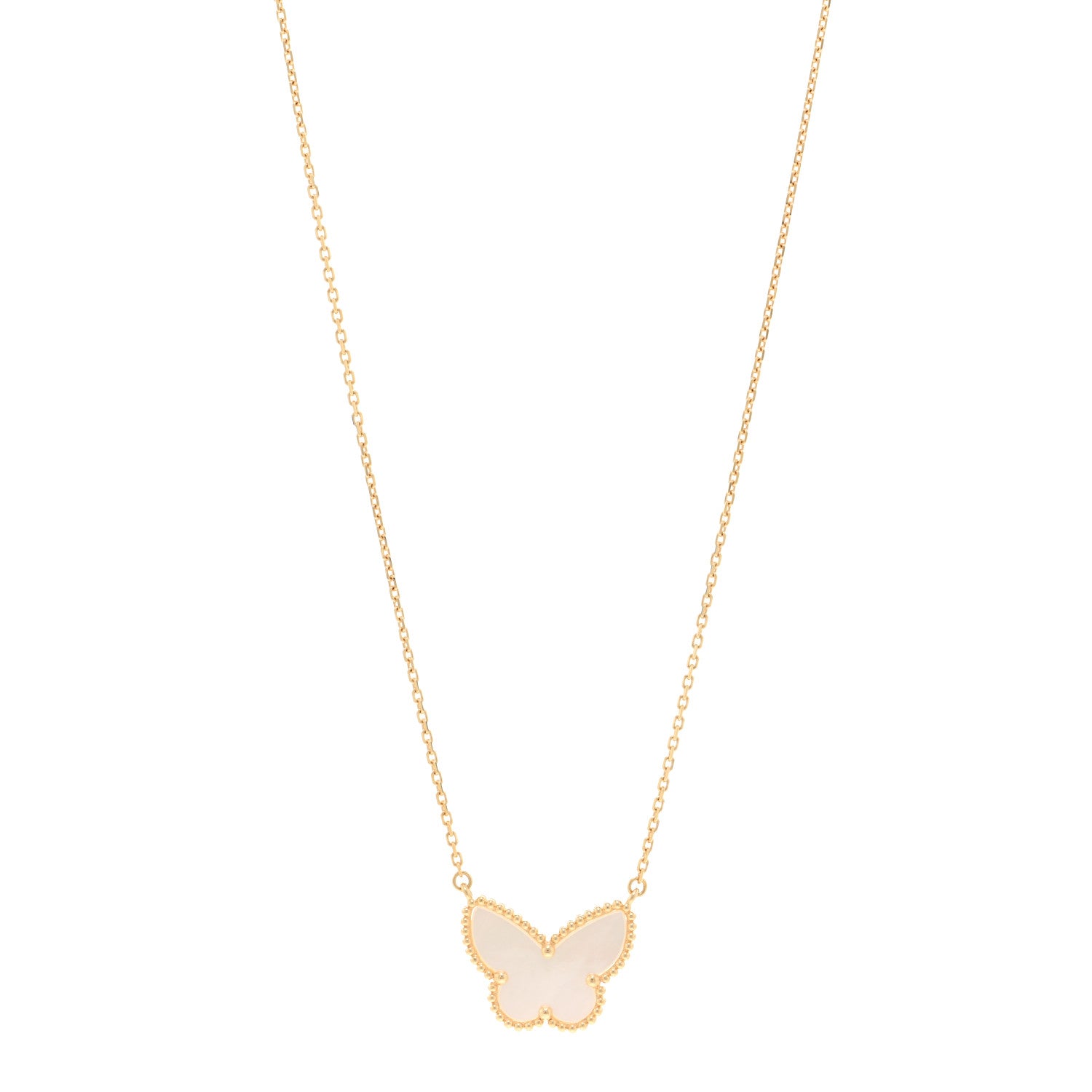 Van Cleef & Arpels 18K Yellow Gold Mother of Pearl Lucky Alhambra Butterfly Pendant Necklace 1 of 5