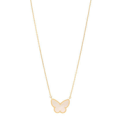 Van Cleef & Arpels 18K Yellow Gold Mother of Pearl Lucky Alhambra Butterfly Pendant Necklace 1 of 5