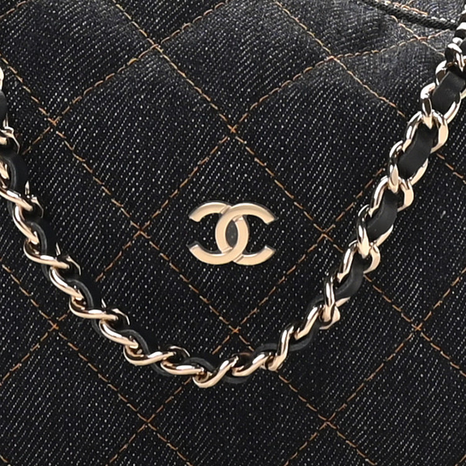 Chanel Denim Quilted Hobo Clutch With Chain Dark Blue Orange 8 of 11