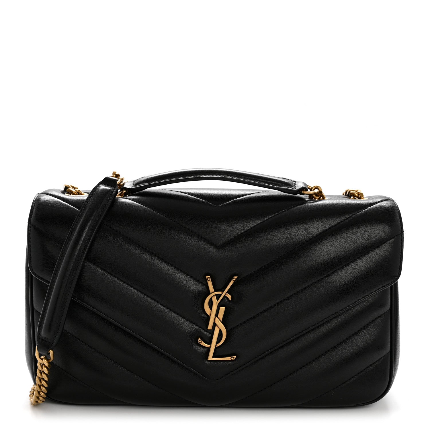 Saint Laurent Lambskin Chevron Quilted Medium Loulou Black 1 of 14