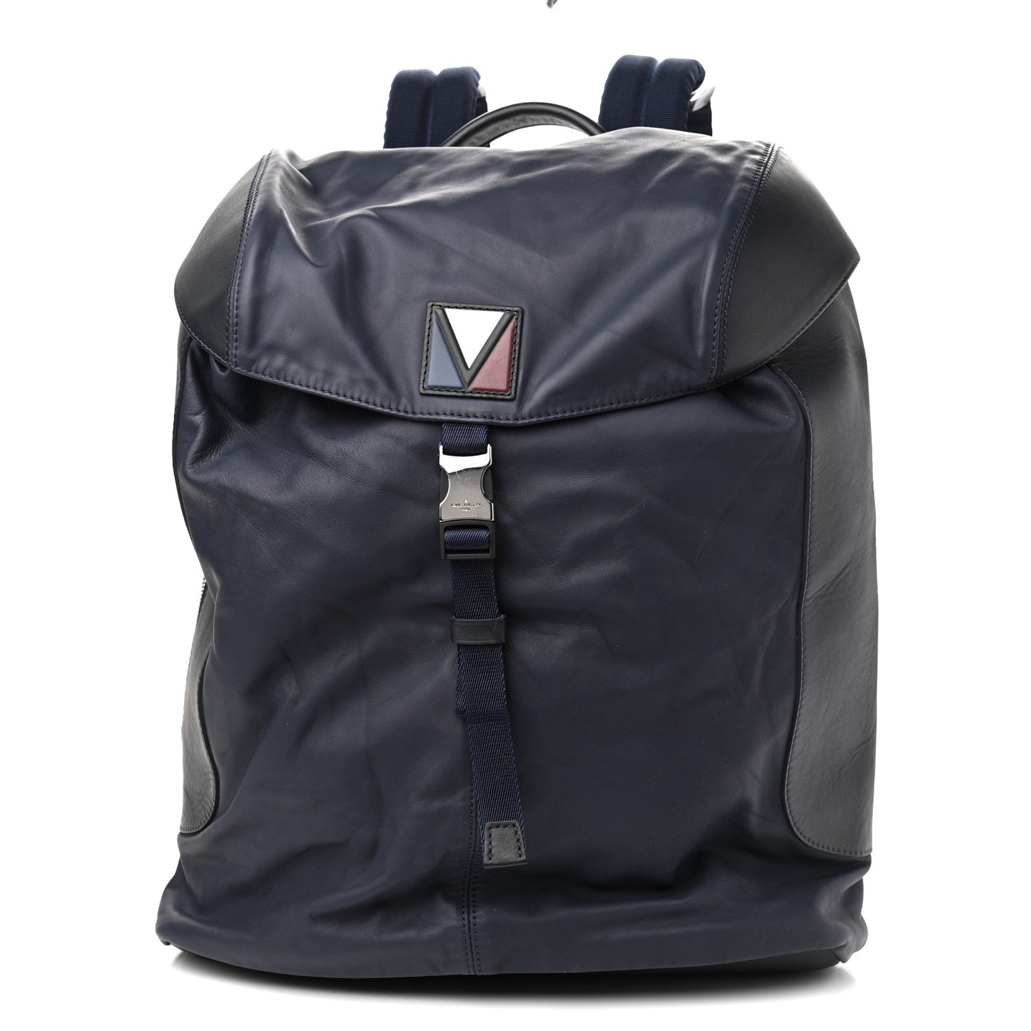 Calfskin Nylon V Line Pulse Backpack Navy Black