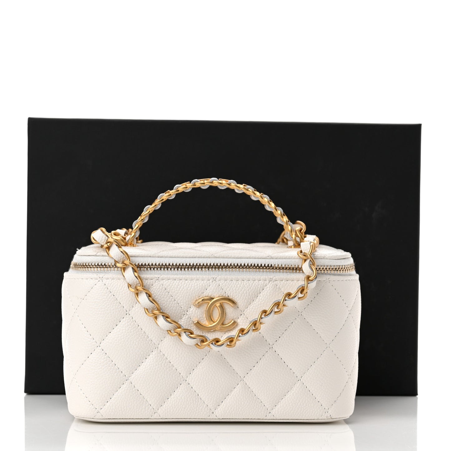 Shiny Caviar Quilted Pick Me Up Vanity Case White