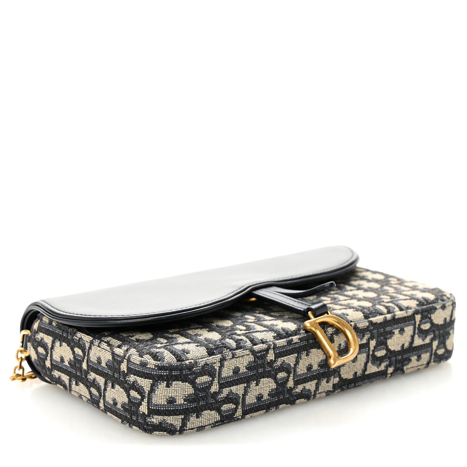 Christian Dior Oblique Smooth Calfskin Medium Saddle Pouch With Chain Blue 4 of 11