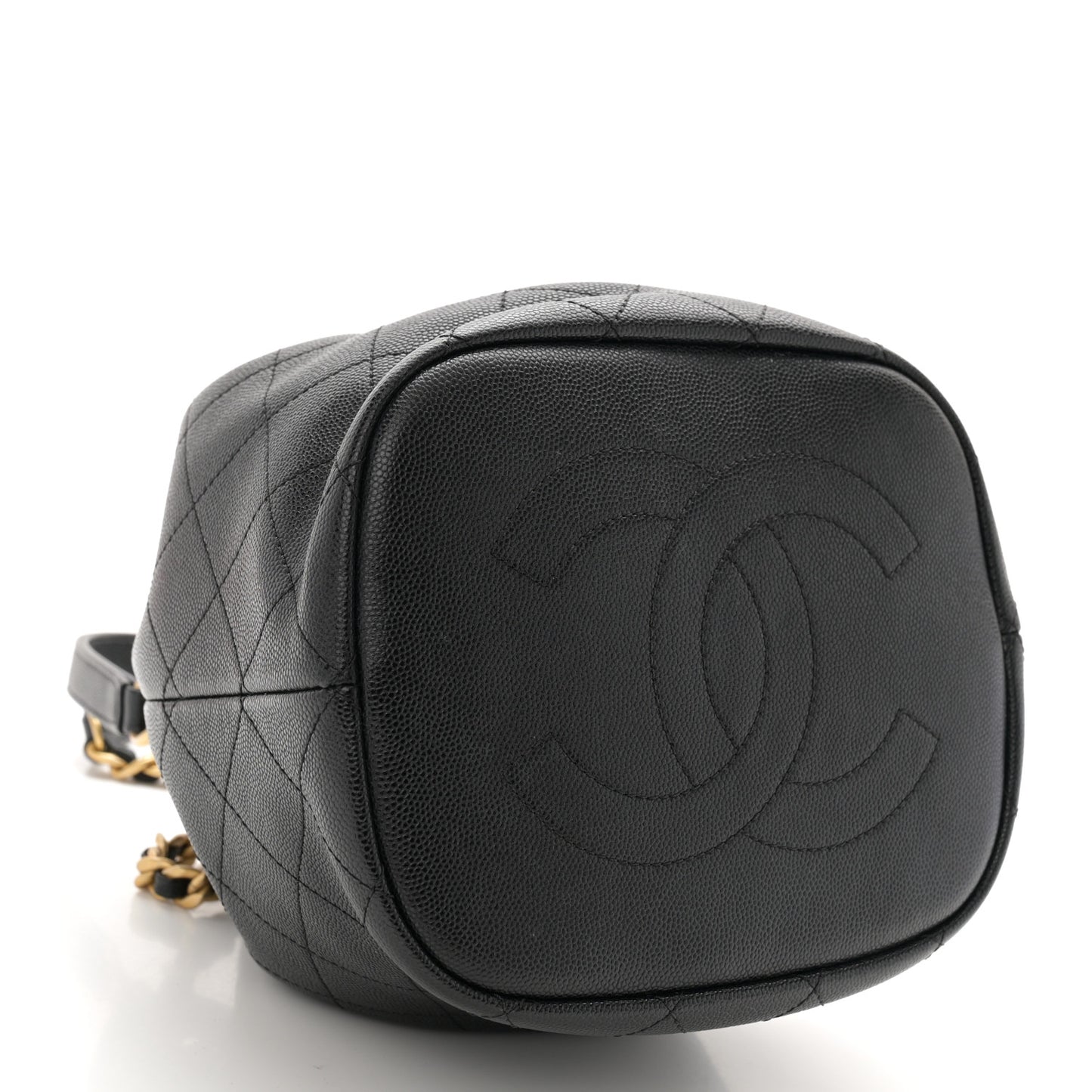 Caviar Quilted Fashion Therapy Bucket Drawstring Bag Black