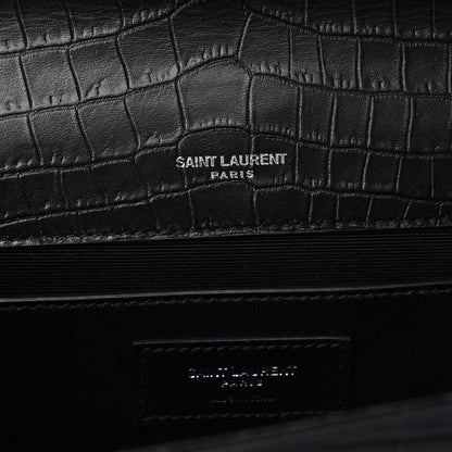 Saint Laurent Calfskin Crocodile Embossed Large Classic Monogram Kate Satchel Black 6 of 7