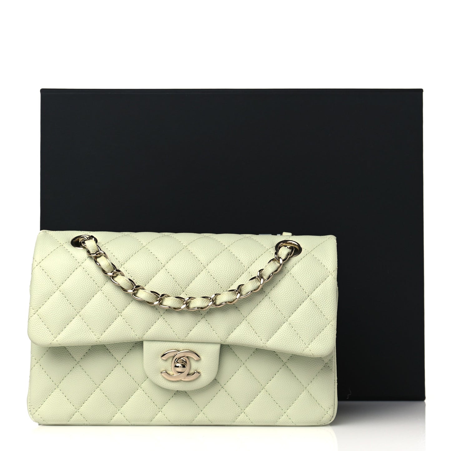 Caviar Quilted Small Double Flap Light Green