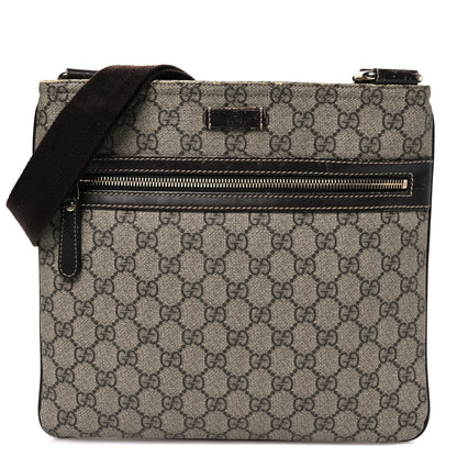 Gucci GG Supreme Monogram Selleria Calfskin Small Flat Side Zip Messenger Bag Beige Ebony Cocoa Dark Chocolate 1 of 10