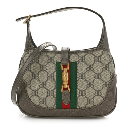 Gucci X BALENCIAGA BB Supreme Monogram Calfskin Web Mini Jackie 1961 Hobo Beige Ebony 1 of 10
