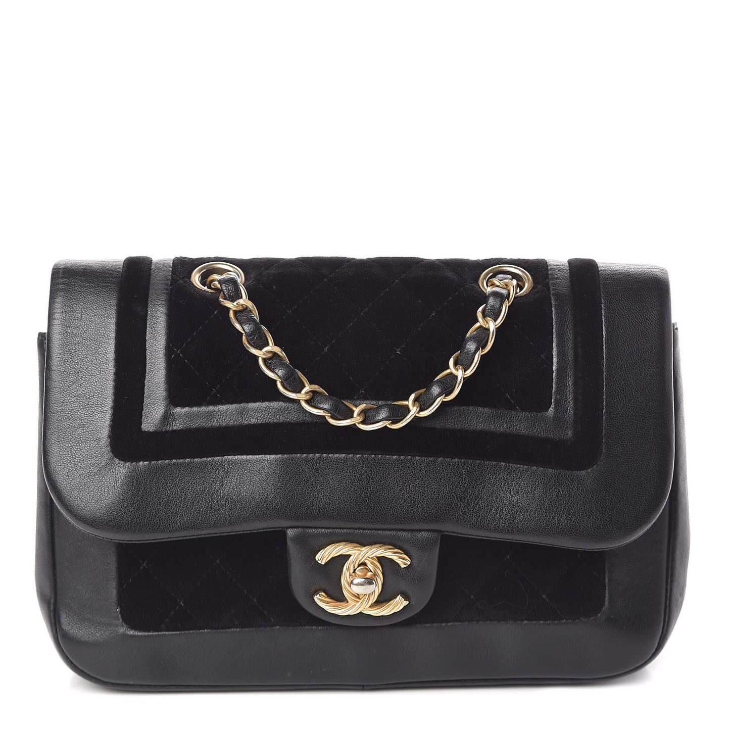 Metallic Lambskin Velvet Quilted Small Flap Black