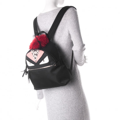 Fendi Nylon Vitello Dolce Elaphe Fox Fur Monster Eyes Backpack Black Natural Bordeaux Multicolor 2 of 8