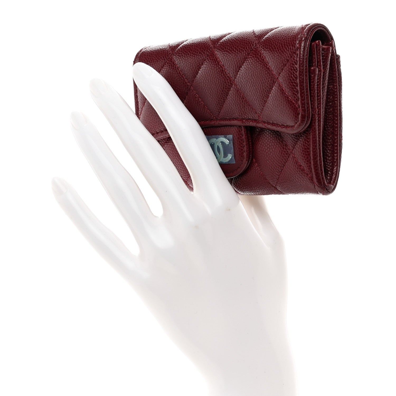 Chanel Caviar Quilted Flap Card Holder Wallet Burgundy 2 of 8