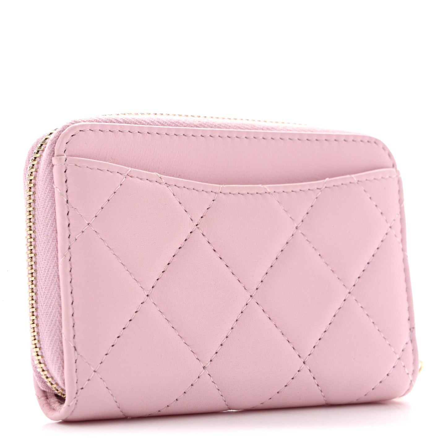 Lambskin Quilted Zip Around Coin Purse Light Pink