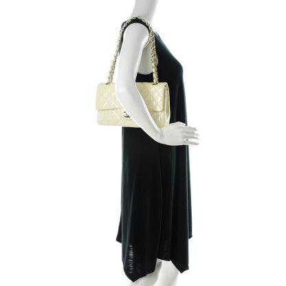 Chanel Distressed Patent Quilted Medium Double Flap Ivory 2 of 8