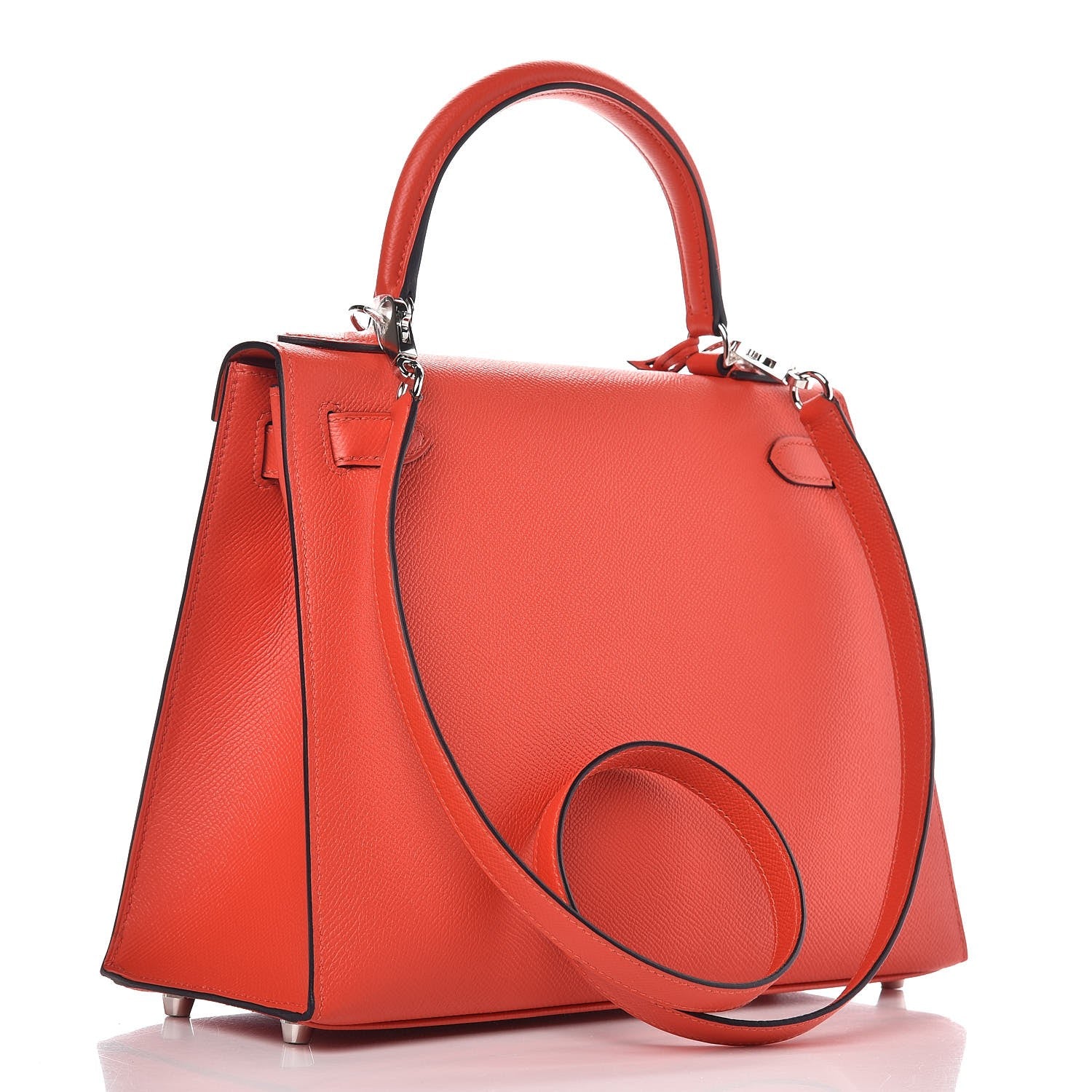 Hermes Epsom Sombrero Chevre Mysore Lettre M Kelly Sellier 28 Capucine Bleu Obscure Ambre 3 of 38