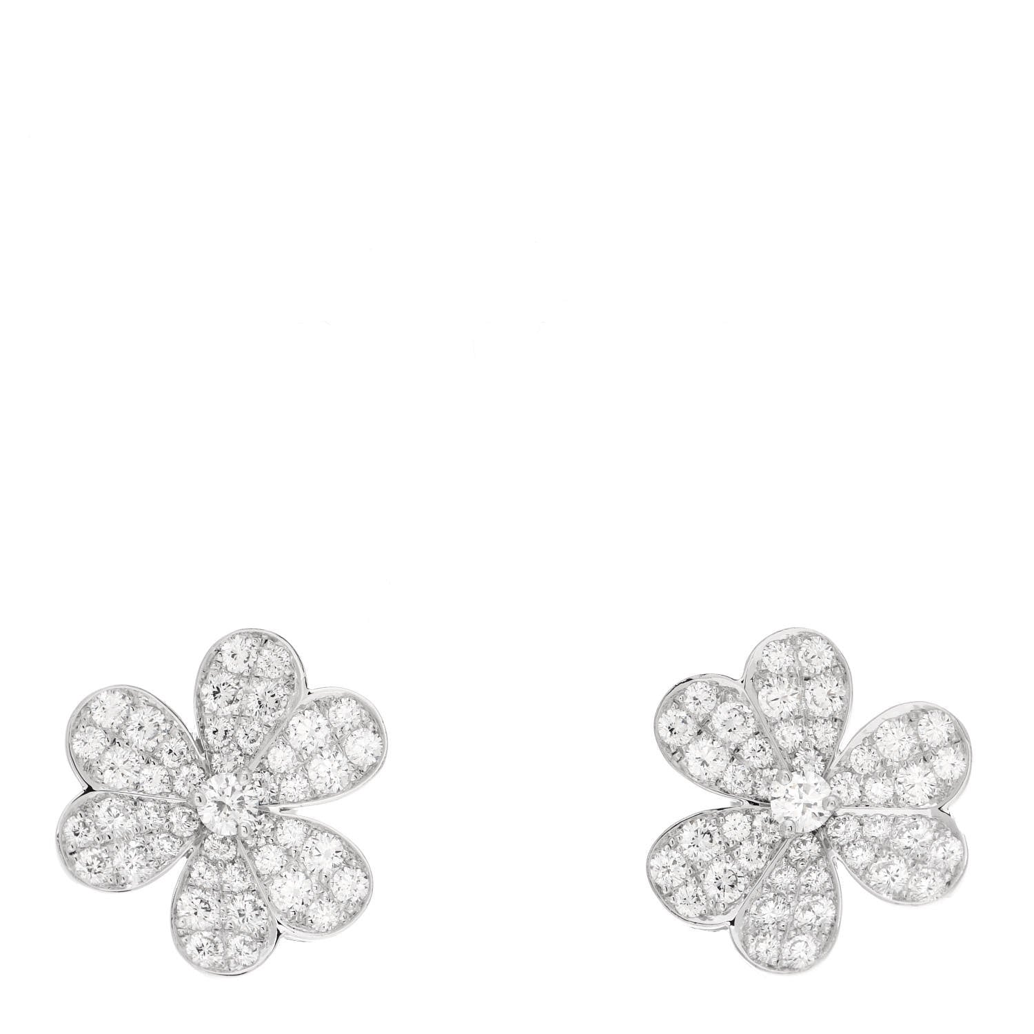 Van Cleef & Arpels 18K White Gold Diamond Small Frivole Pave Earrings 1 of 8