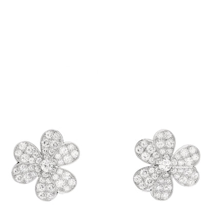 Van Cleef & Arpels 18K White Gold Diamond Small Frivole Pave Earrings 1 of 8