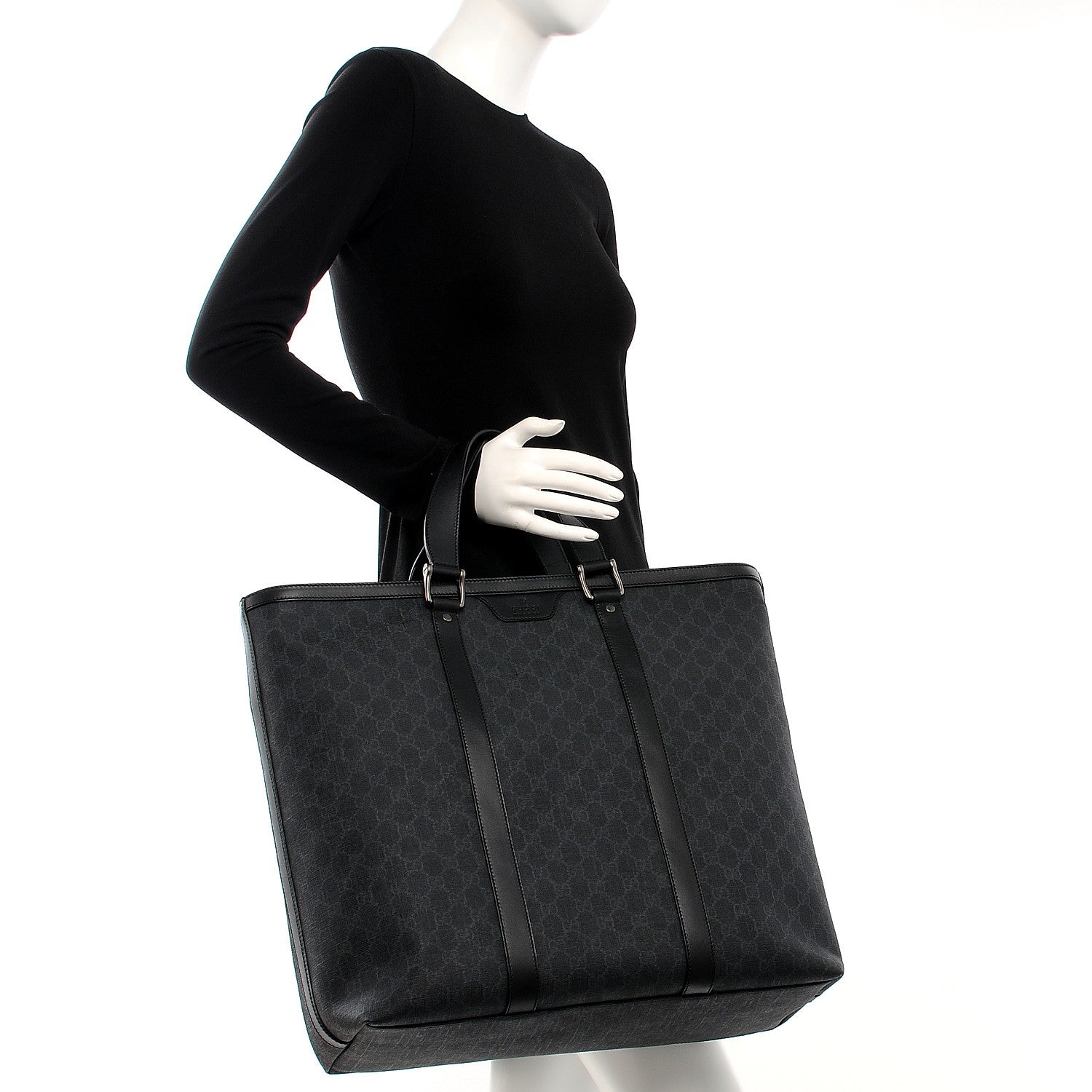 Gucci GG Supreme Monogram Tote Black Grey 2 of 7