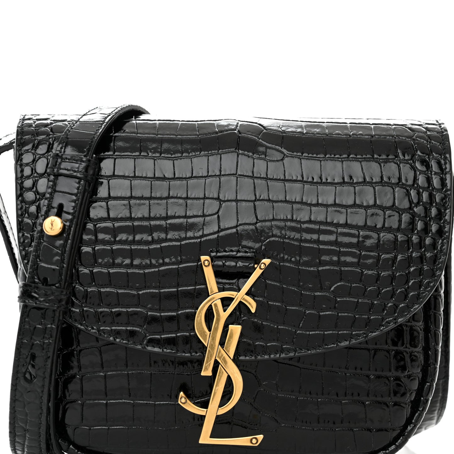 Crocodile Embossed Calfskin Small Kaia Satchel Black