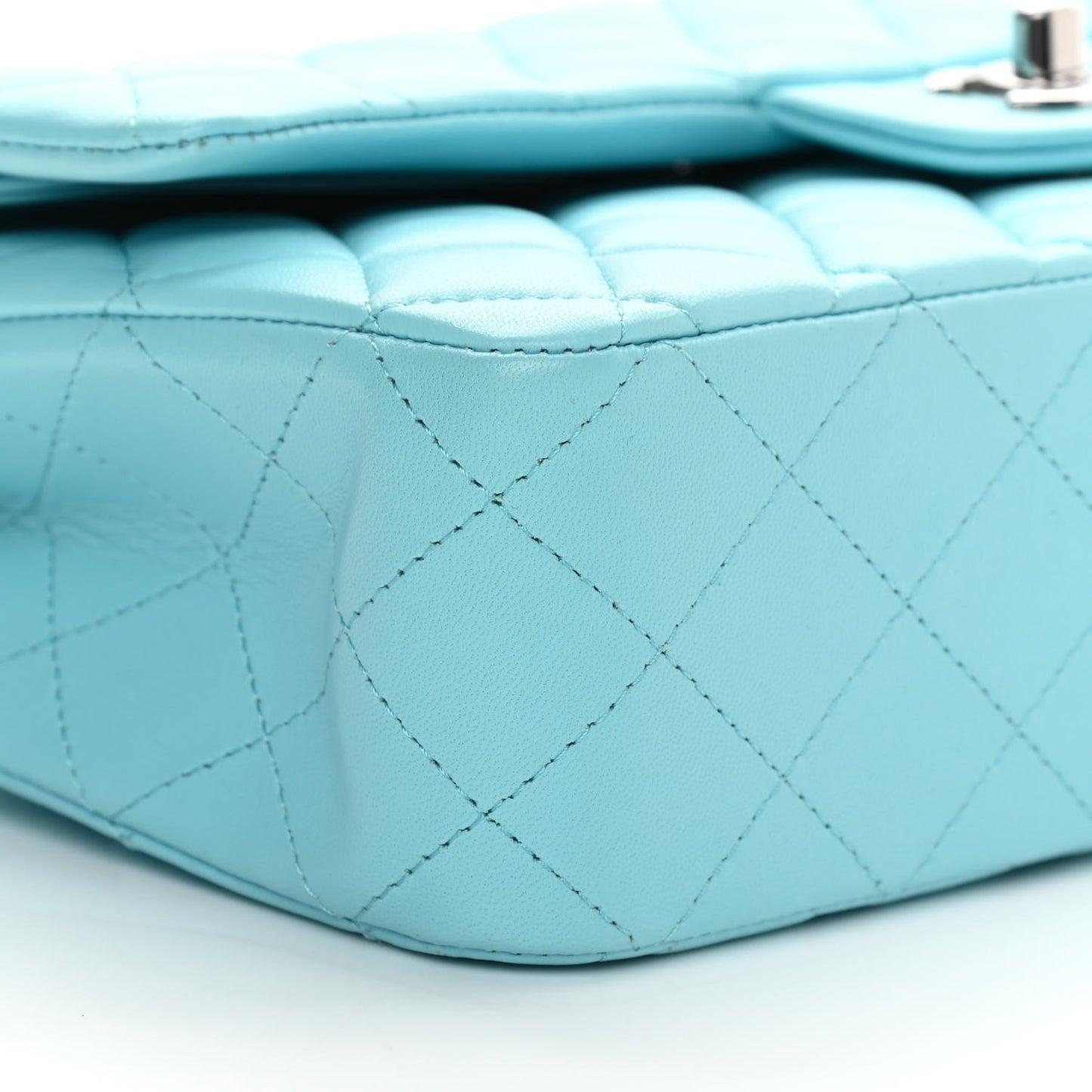 Lambskin Quilted Medium Double Flap Light Blue