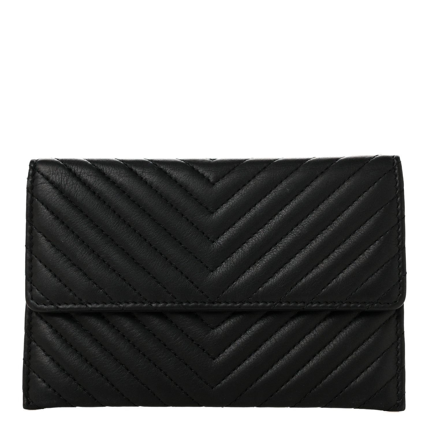Chanel Sheepskin Chevron Card Holder Wallet Black 1 of 9