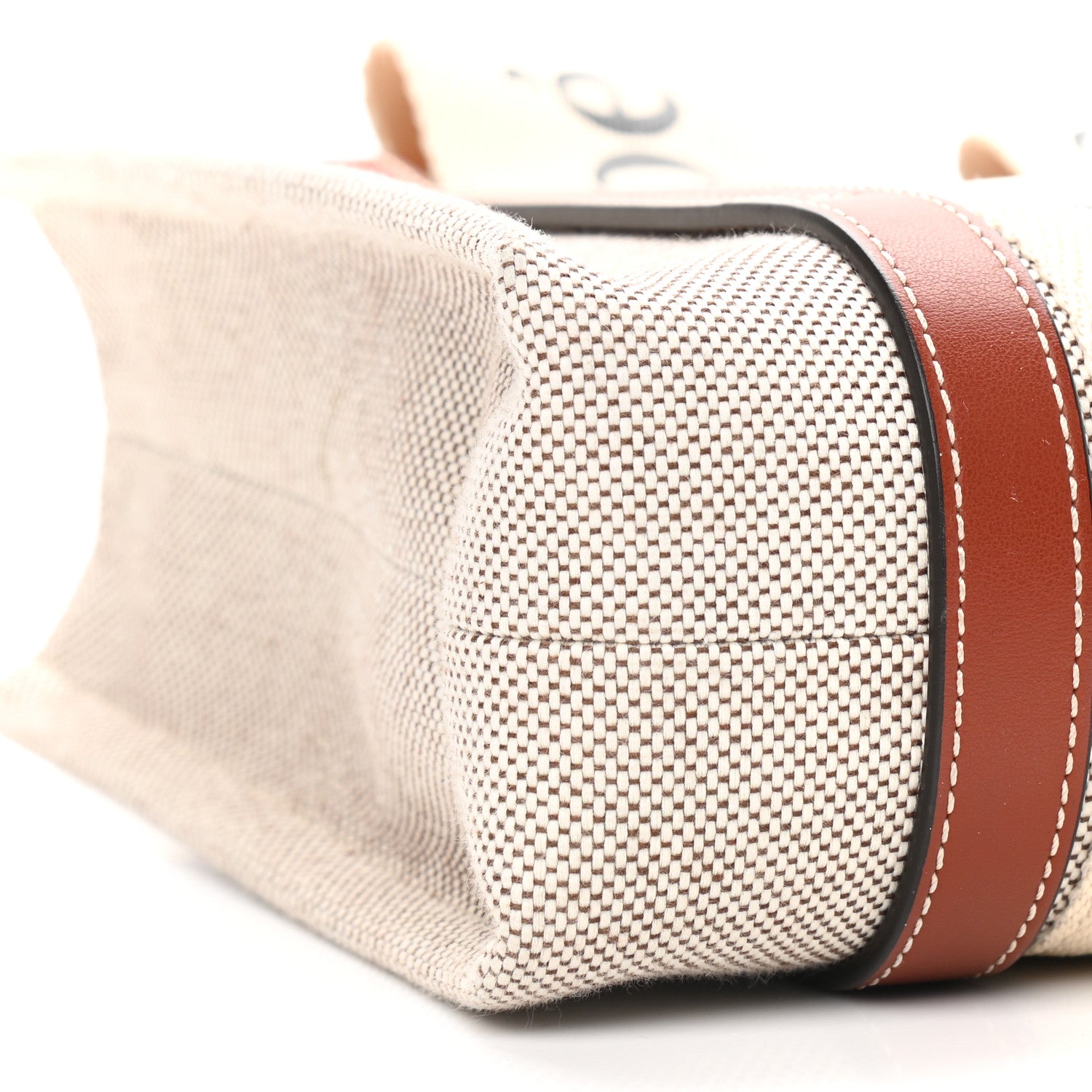 Chloe Cotton Calfskin Small Woody Ribbon Tote White Brown 7 of 9
