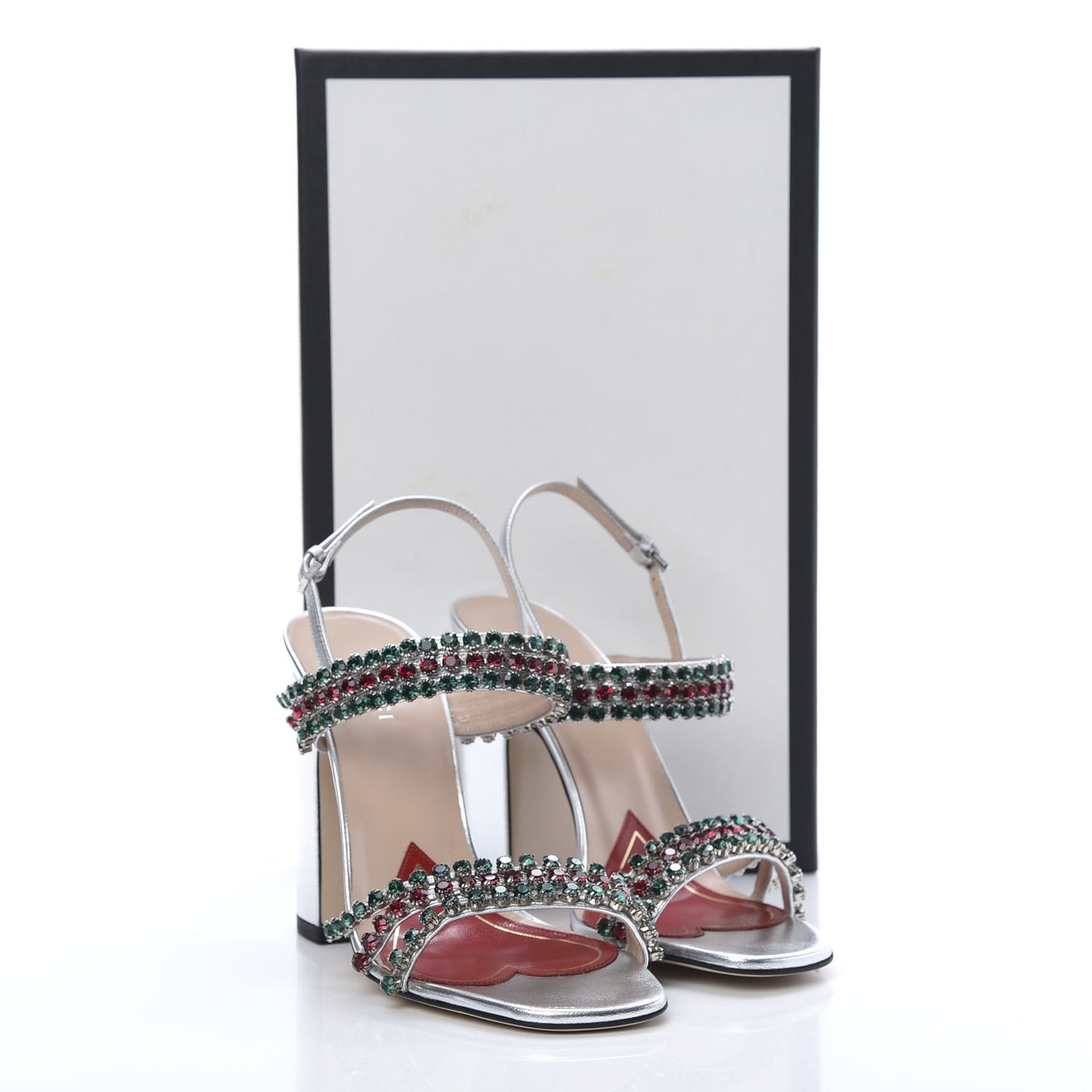 Nappa Silk Crystal Bertie High Heel Sandals 37 Argento