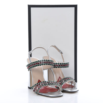 Gucci Nappa Silk Crystal Bertie High Heel Sandals 37 Argento 8 of 8