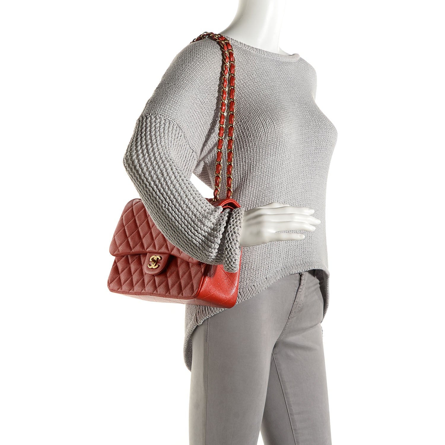 Chanel Pearly Caviar Quilted Jumbo Double Flap Orange 2 of 9