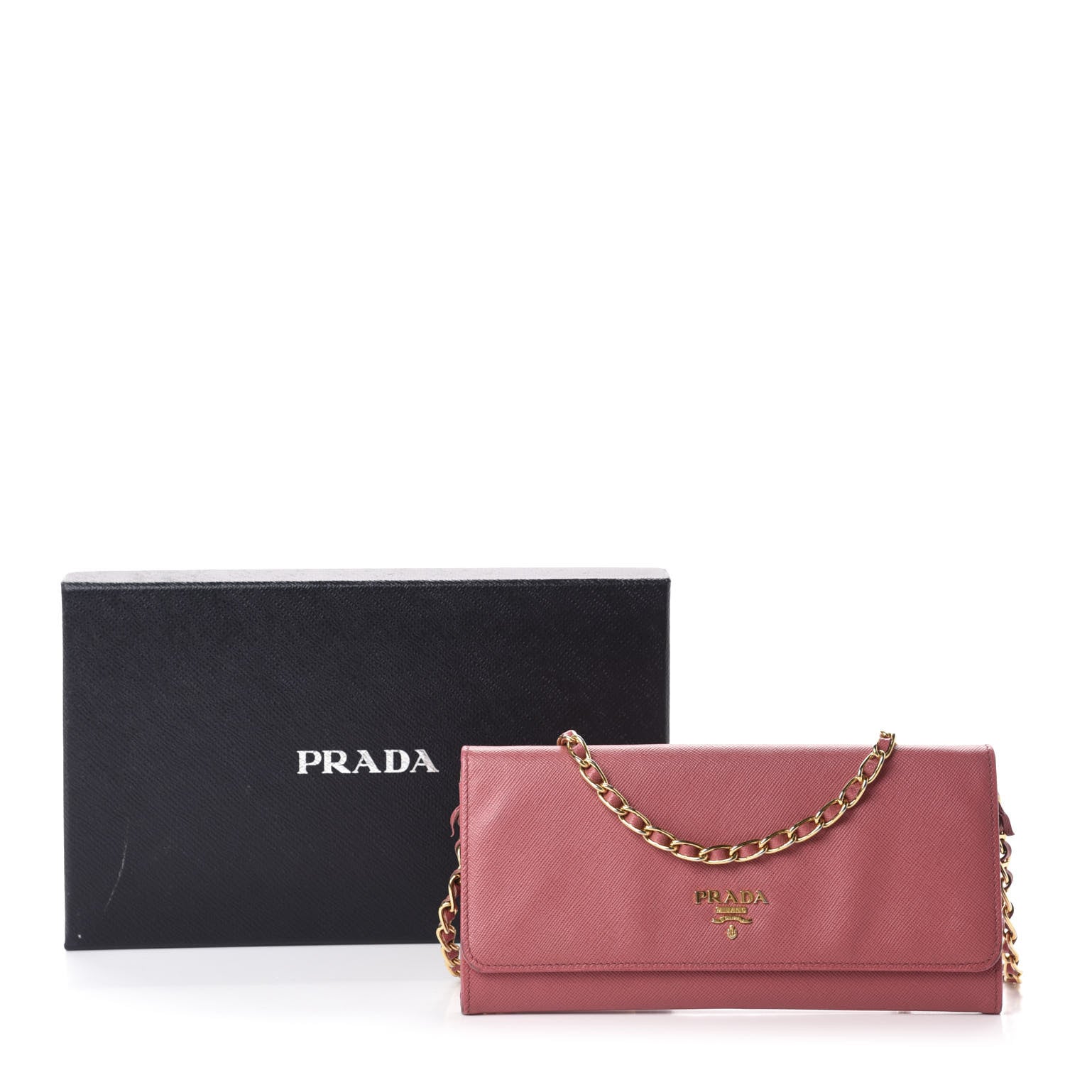 Prada Saffiano Metal Oro Chain Wallet Peonia 12 of 12