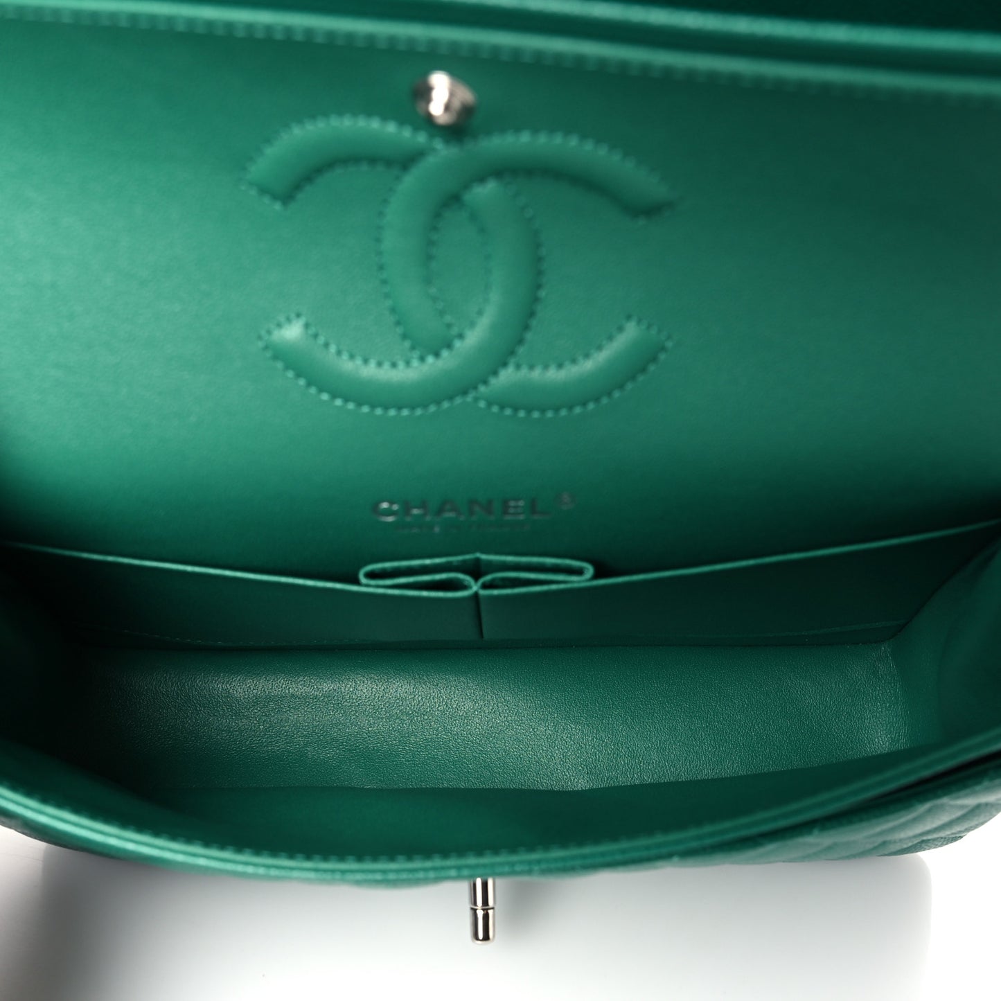 Caviar Quilted Medium Double Flap Green