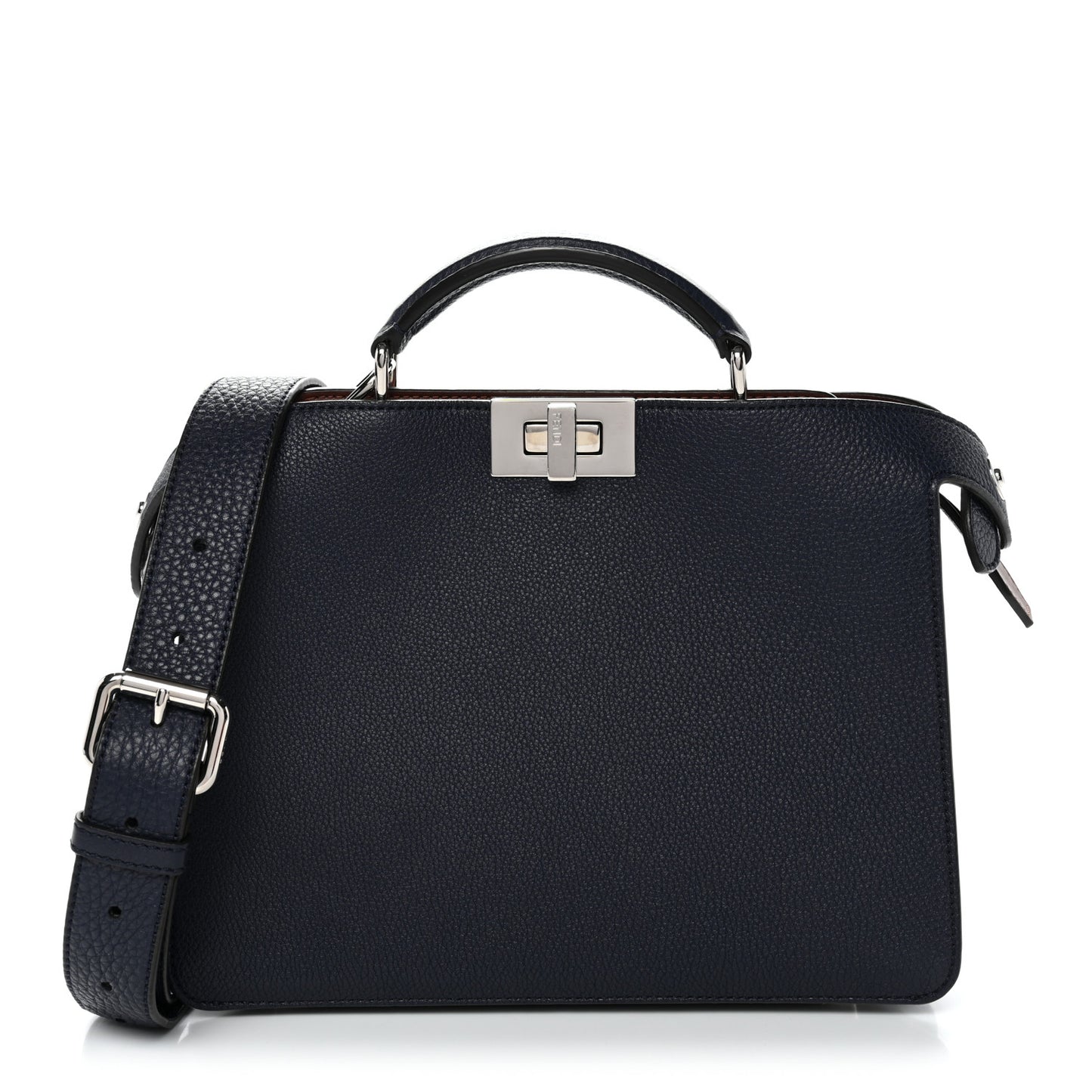 Cuoio Romano Vitello Cover Glazed Fabric Bi-Color FF 1974 Mini Peekaboo I SEE U Satchel Blue Dark Brown Tobacco Moro