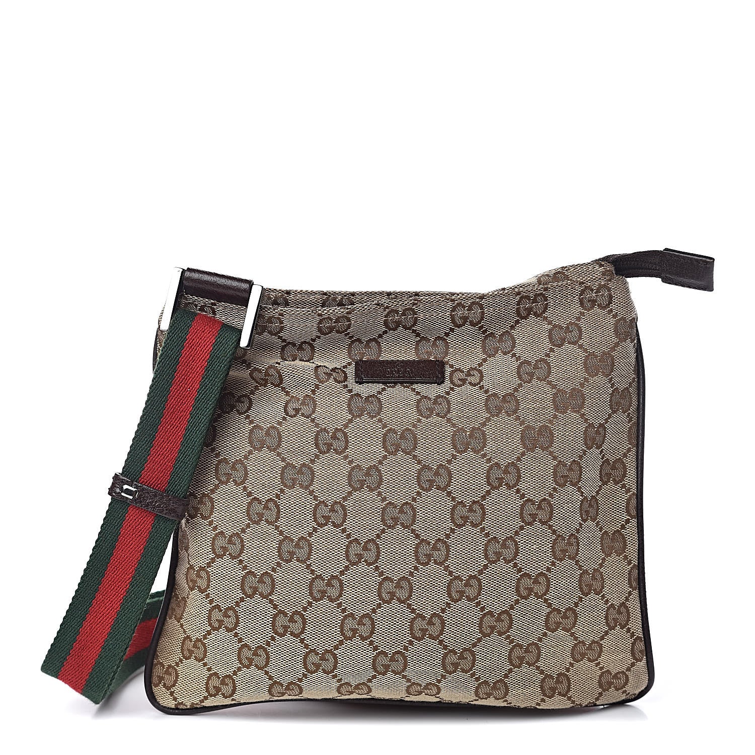 Gucci Monogram Web Small Flat Messenger Bag Brown 1 of 11