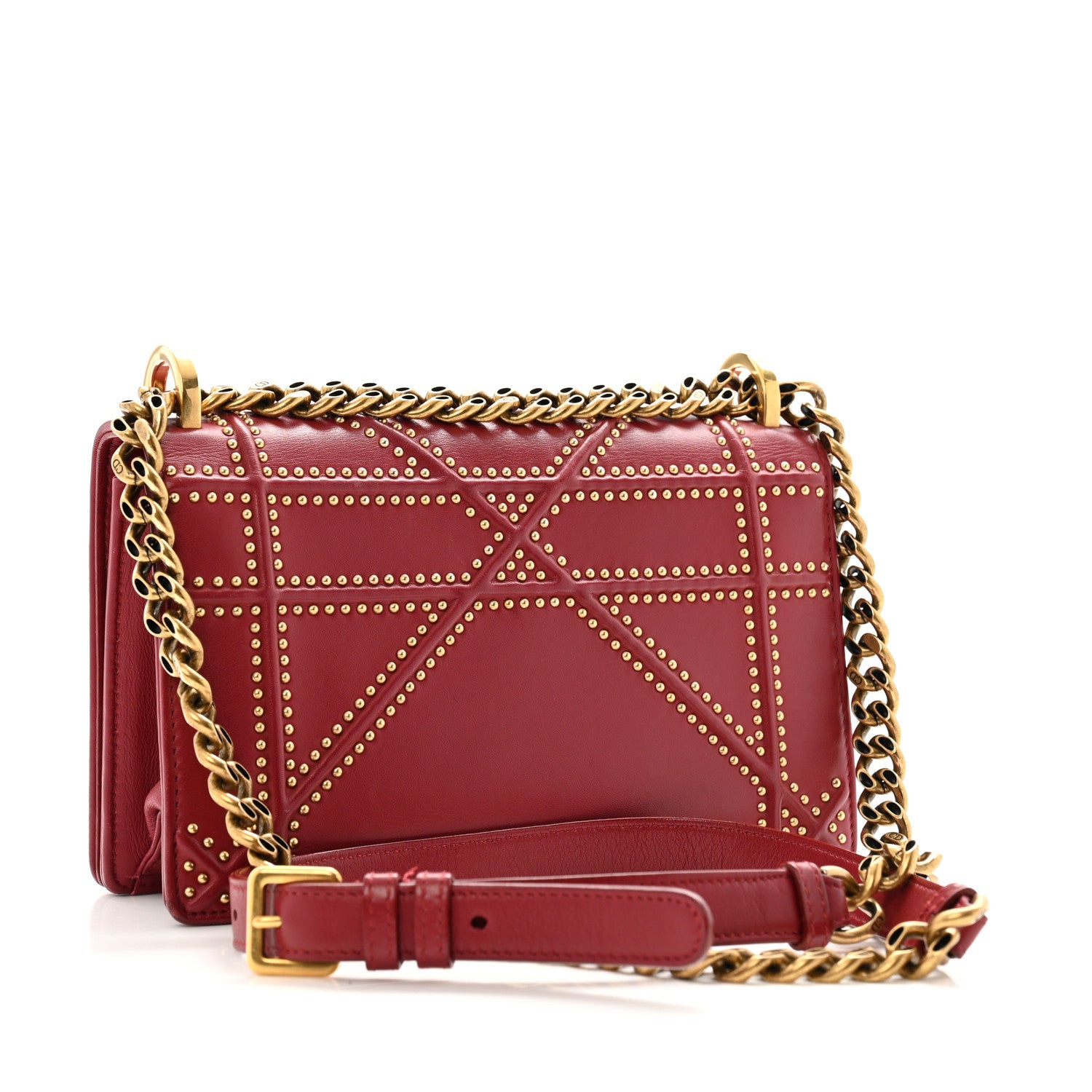 Christian Dior Calfskin Studded Small Diorama Flap Bag Burgundy 3 of 14
