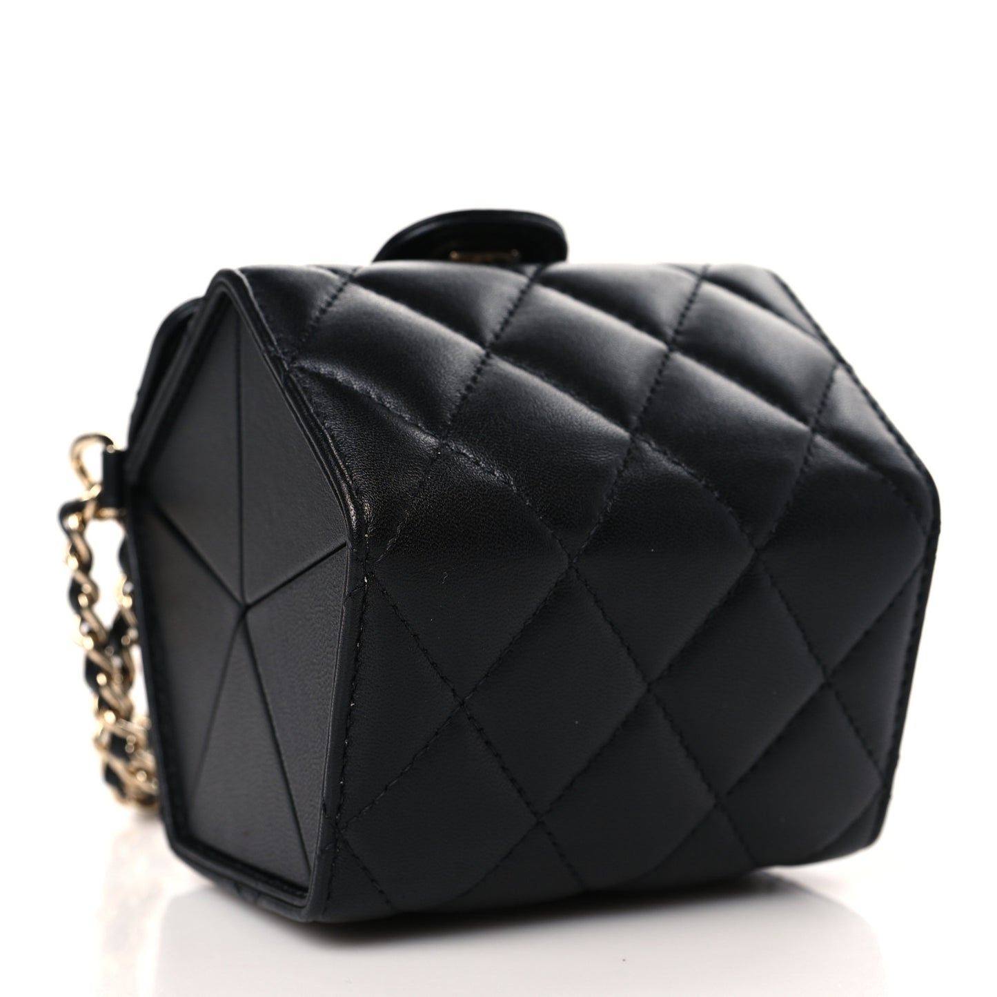 Lambskin Quilted Foldable Jewelry Box With Chain Black