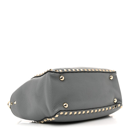 Valentino Garavani Pebbled Calfskin Small Rockstud Tote Light Stone 4 of 11