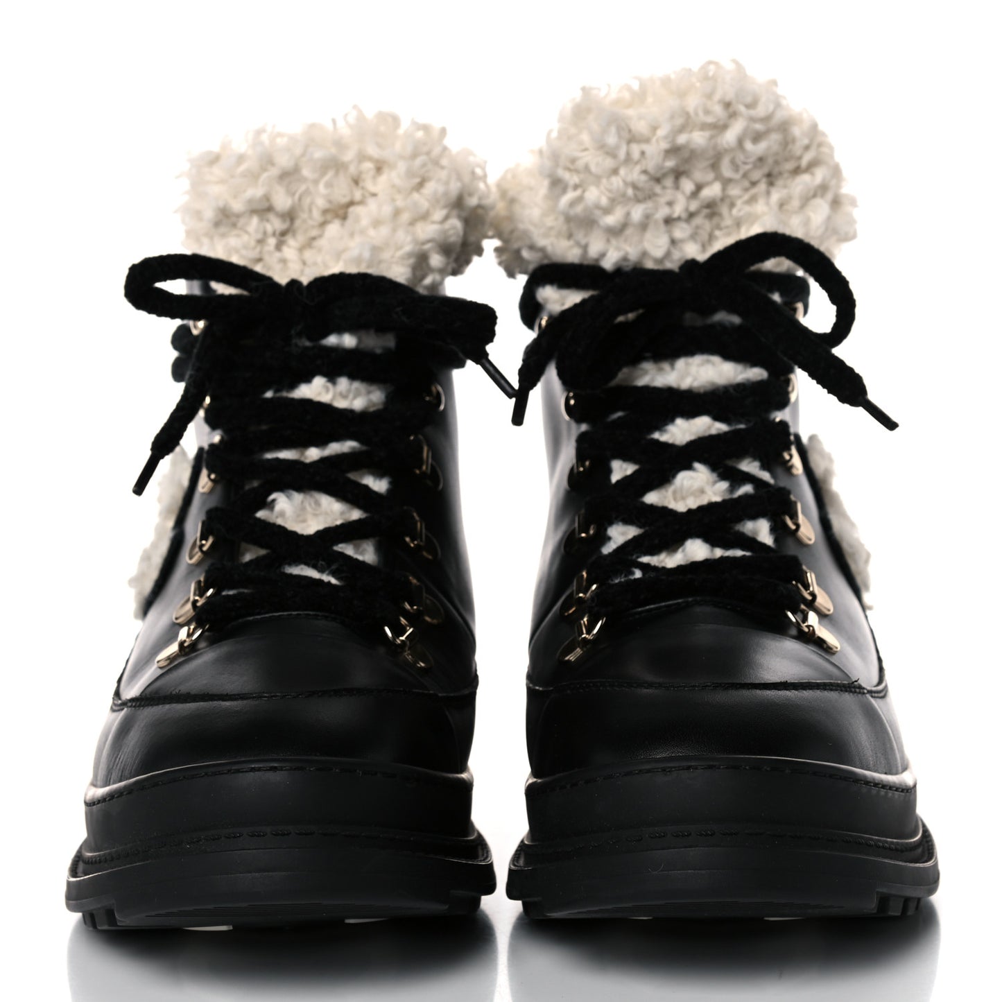 Calfskin Shearling CC Lace Up Boots 41 Black