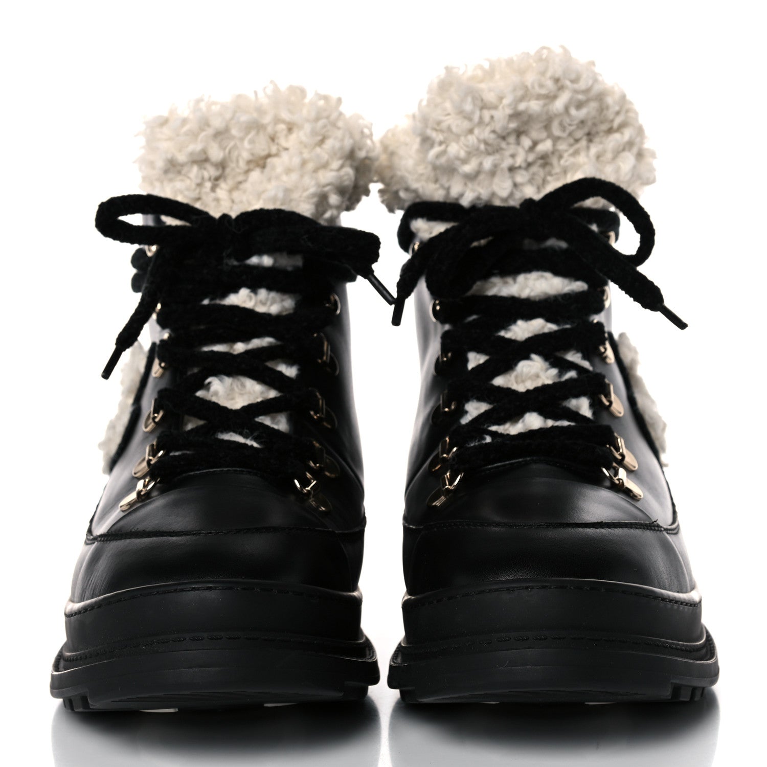 Chanel Calfskin Shearling CC Lace Up Boots 41 Black 2 of 7