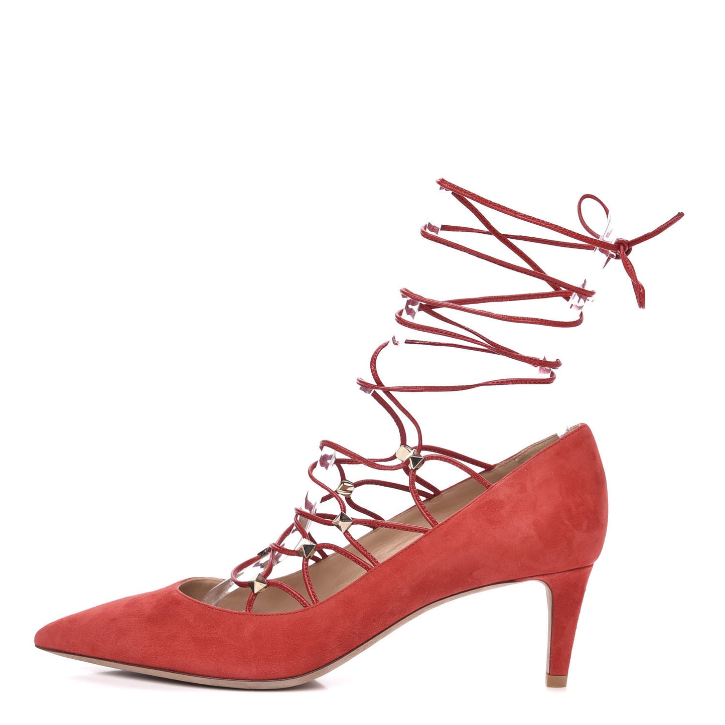 Suede Rockstud Gladiator Lace Up Pumps 36.5 Rosso Valentino