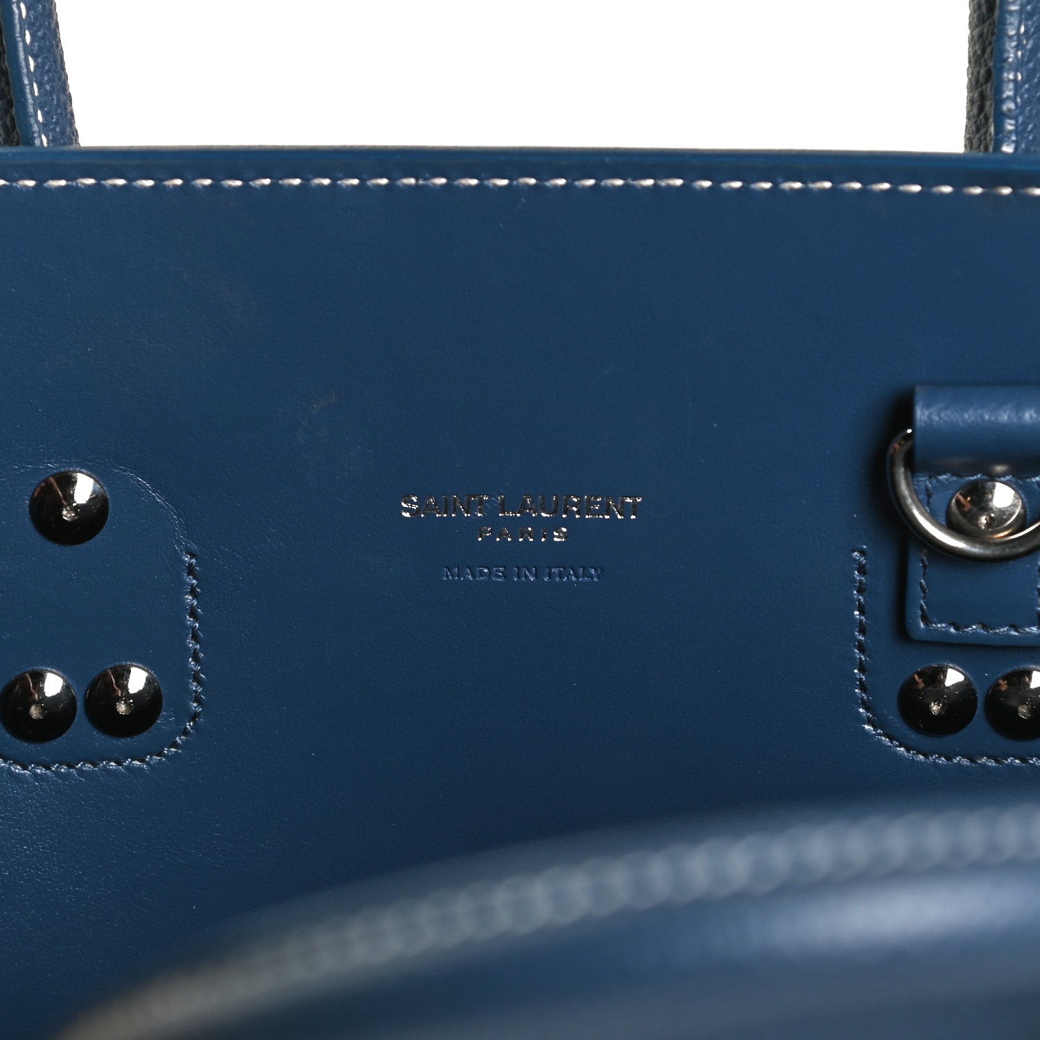 Saint Laurent Grained Calfskin Topstitch Baby Sac De Jour Denim 6 of 11
