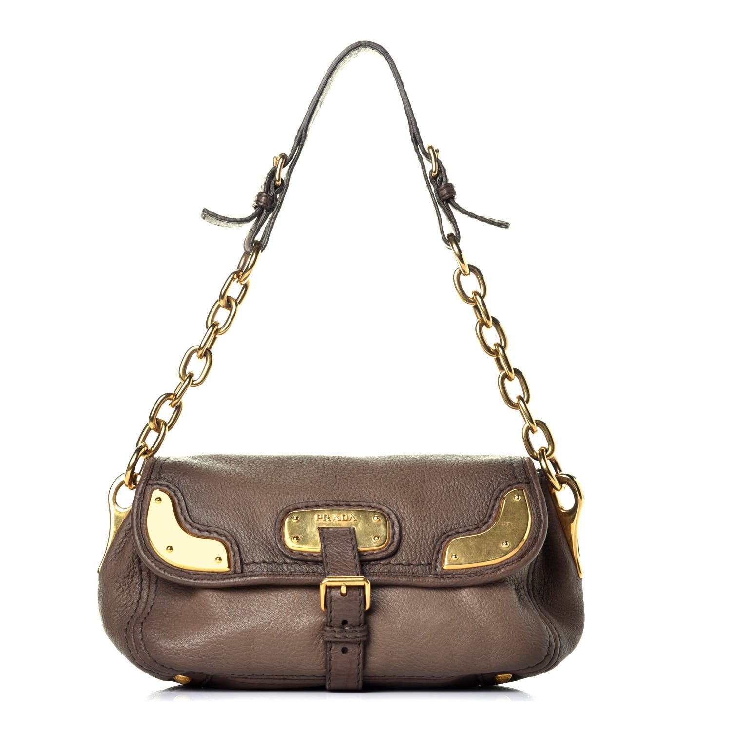 Prada Vitello Daino Chain Hobo Brown 1 of 9